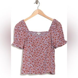 Madewell Button-Front Smocked-Back Top in Piccola Floral